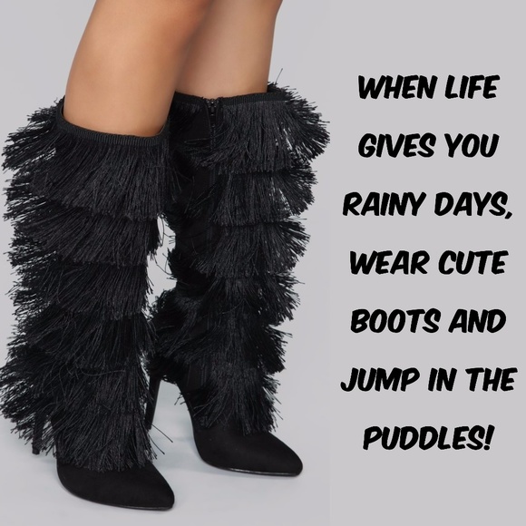 Mod Me Over Shoes - NEW Black Fringe Knee High Stiletto Boots